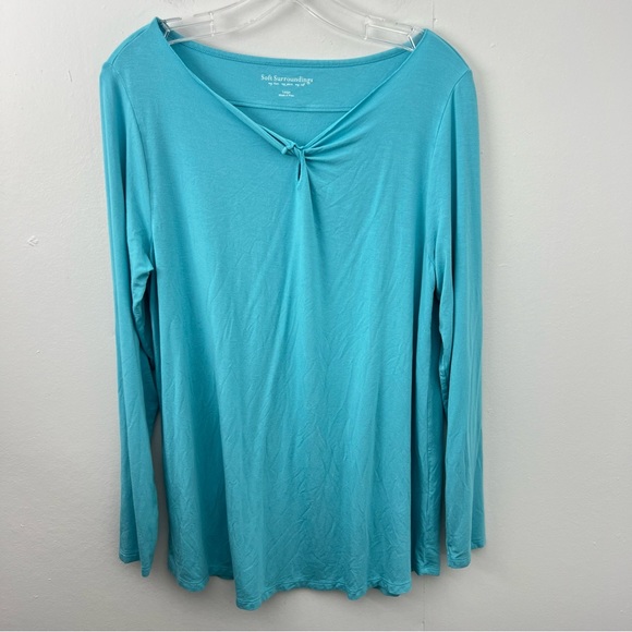Soft Surroundings Keyhole Neck Top Long Sleeves - Picture 1 of 5